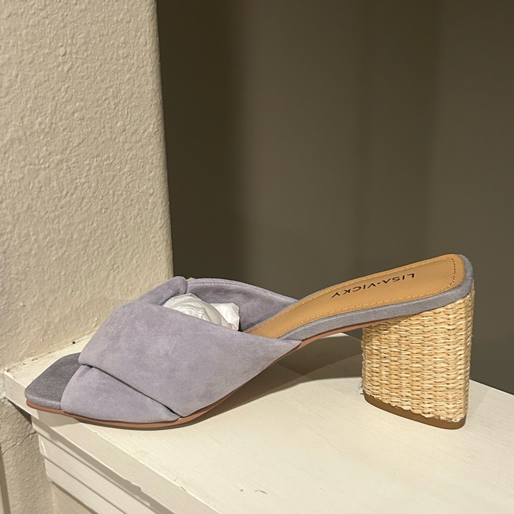 Lisa Vicky IMPRESS Platform Slide Sandals Womens 8.5M Lavender Suede Block Heel - Picture 3 of 10